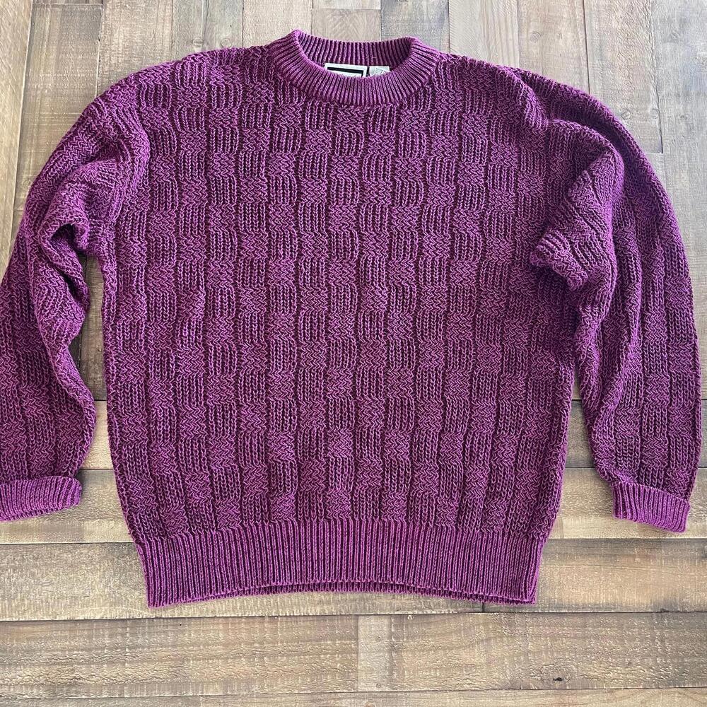Vintage Men’s 80's Weekends Cable Knit Wool Sweater  Purple